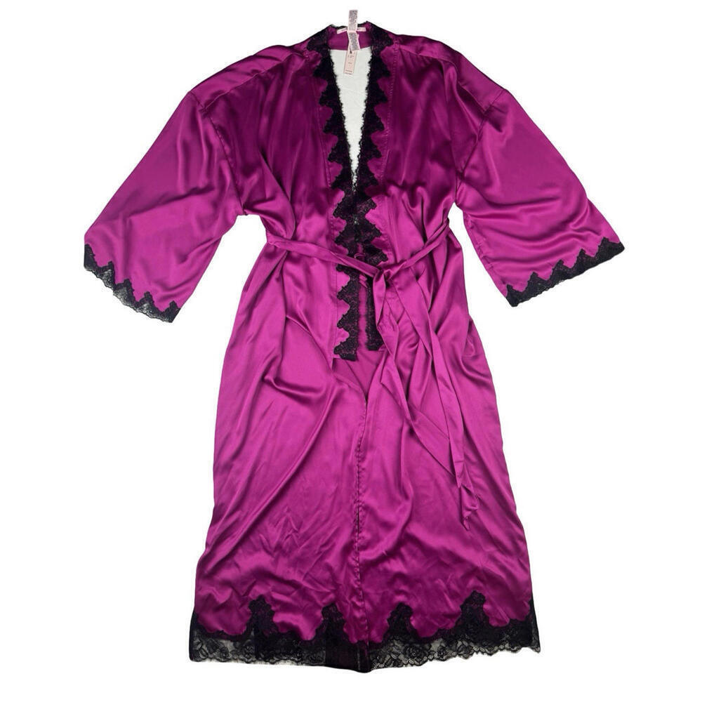 Victoria's Secret Satin & Rose Open Back Long Robe Fuchsia Size M/L